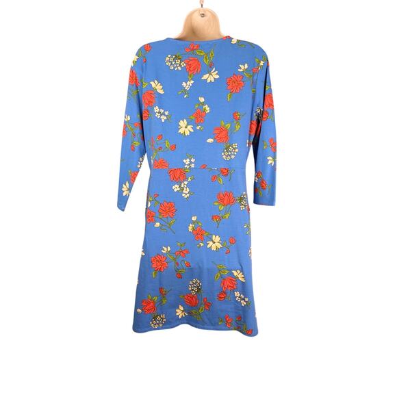 Lands End Dress Womens PM 10-12 Blue Floral Print 3/4 Sleeve Cotton Stretch - Picture 4 of 16